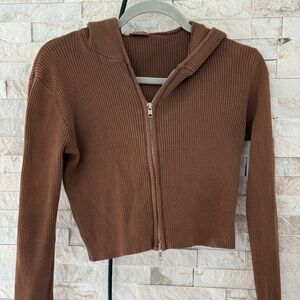 Brandy Melville Ribbed Zip-Up Cropped Hoodie
